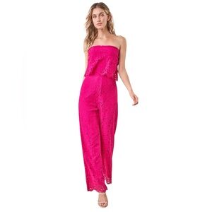 Sugar Lips Hot Pink Lust for Luv Strapless Lace Jumpsuit